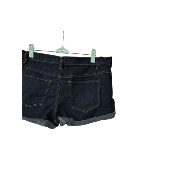 Forever 21 Womens Blue Denim Booty Shorts Cuffed Mid Rise Dark Wash Size 30 - Picture 6 of 8
